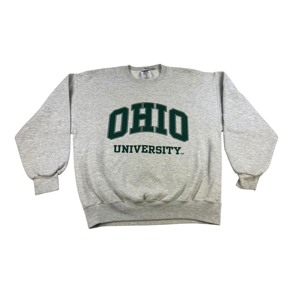 Vtg Ohio University Sweatshirt Large Gray Crewneck Jerzees Paw Print Made USA
